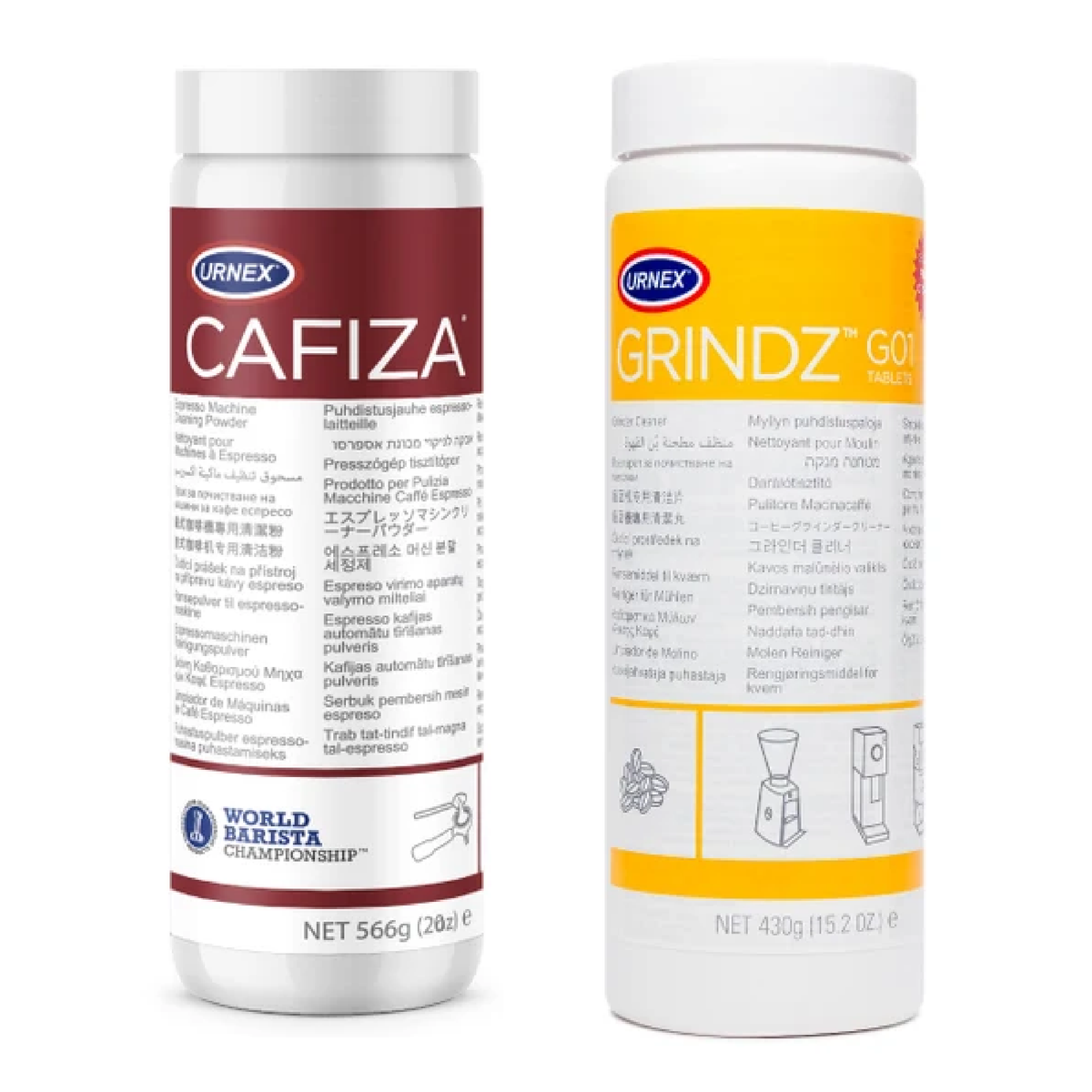 Reinigungs-Set für Siebträger & Kaffeemühlen – Urnex Cafiza 566 g + Grindz GO1 430 g