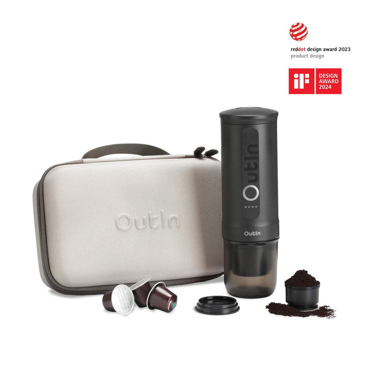 OutIn Nano Espressomaschine Space Grey mit Hard Case beige, Set